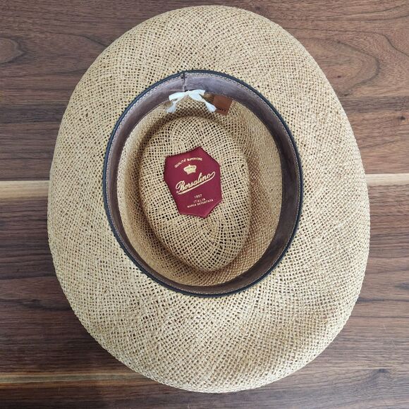 Borsalino Vintage Panama Hat Woven Brown Fedora Made in Italy Size Large - Picture 6 of 10